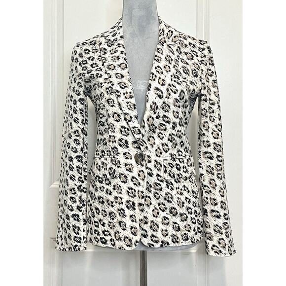 JOIE Anilah 100% Linen Leopard Print Cappuccino Beige Blazer Jacket Sz 2 - Picture 3 of 11
